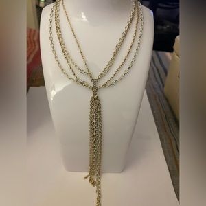 Triple chain Gold mixed with white chain very pretty dangling necklace